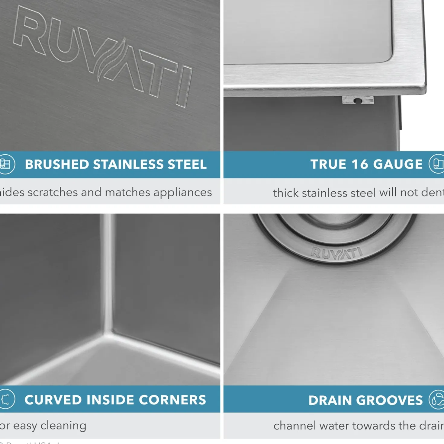 Ruvati 12" Deep Small Radius Topmount 25" x 22" Laundry Sink