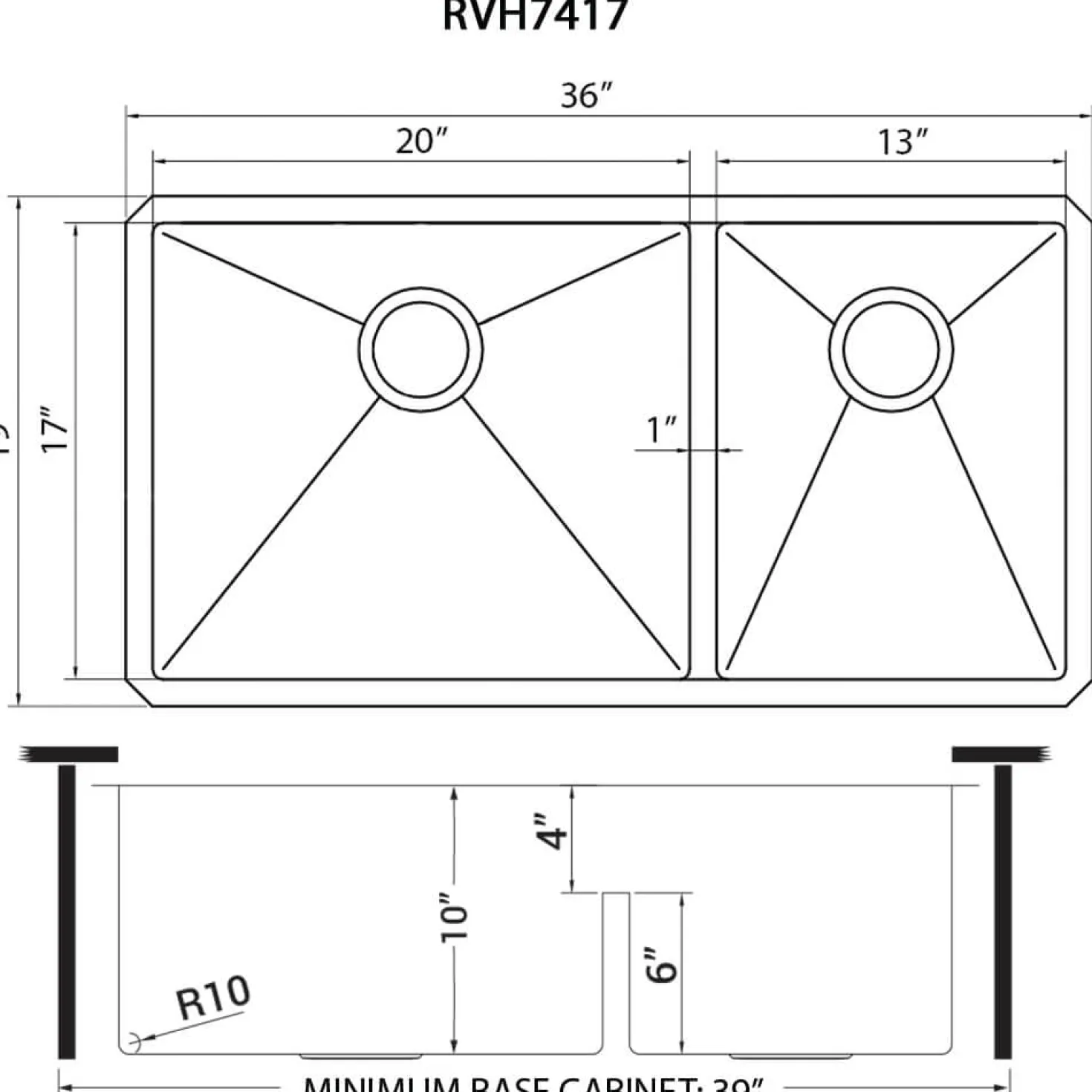 Ruvati 36" Double Bowl Kitchen Sink with Low Divder