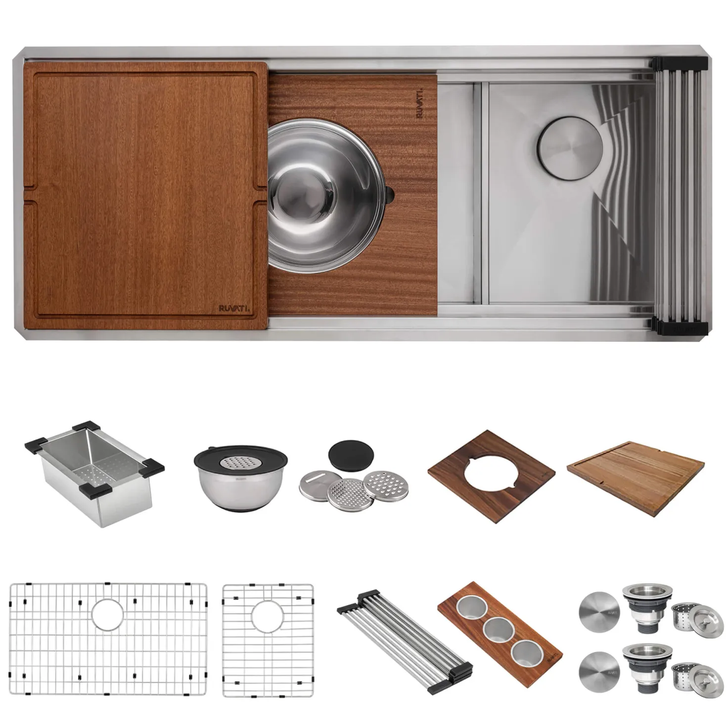 Ruvati 45" Double Bowl Undermount Workstation Two-Tiered Ledge Kitchen Sink