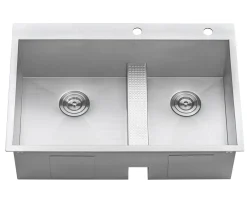 Ruvati 33" Drop-in Low Platform-Divide Zero Radius 60/40 Double Bowl 16 Gauge Topmount Kitchen Sink