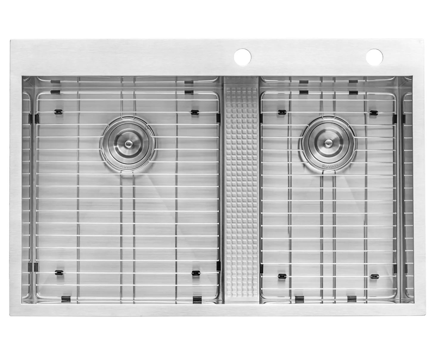 Ruvati 33" Drop-in Low Platform-Divide Zero Radius 60/40 Double Bowl 16 Gauge Topmount Kitchen Sink
