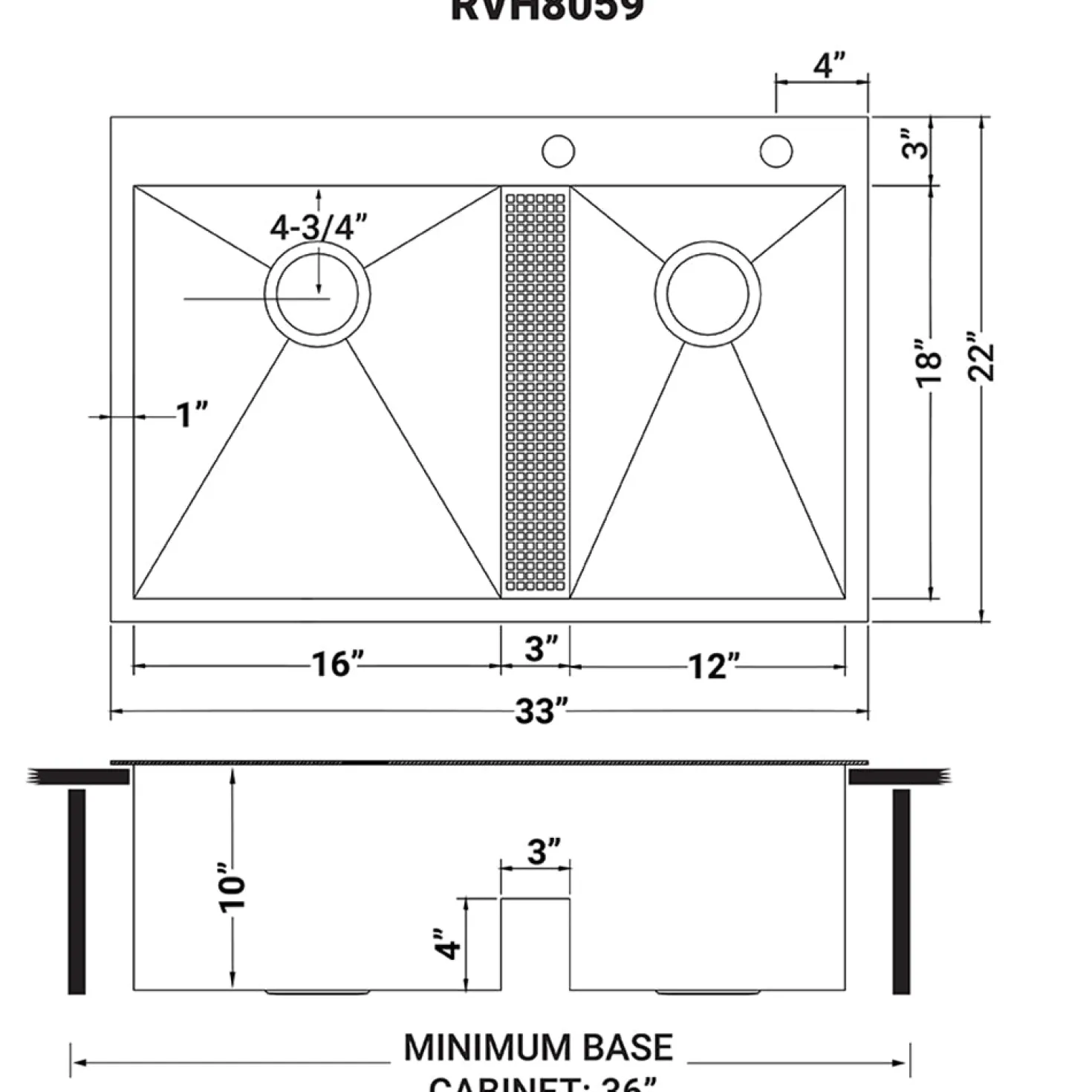 Ruvati 33" Drop-in Low Platform-Divide Zero Radius 60/40 Double Bowl 16 Gauge Topmount Kitchen Sink