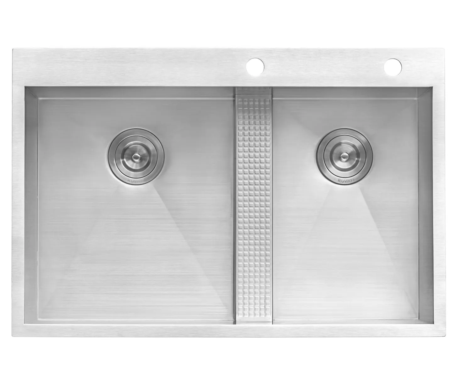 Ruvati 33" Drop-in Low Platform-Divide Zero Radius 60/40 Double Bowl 16 Gauge Topmount Kitchen Sink