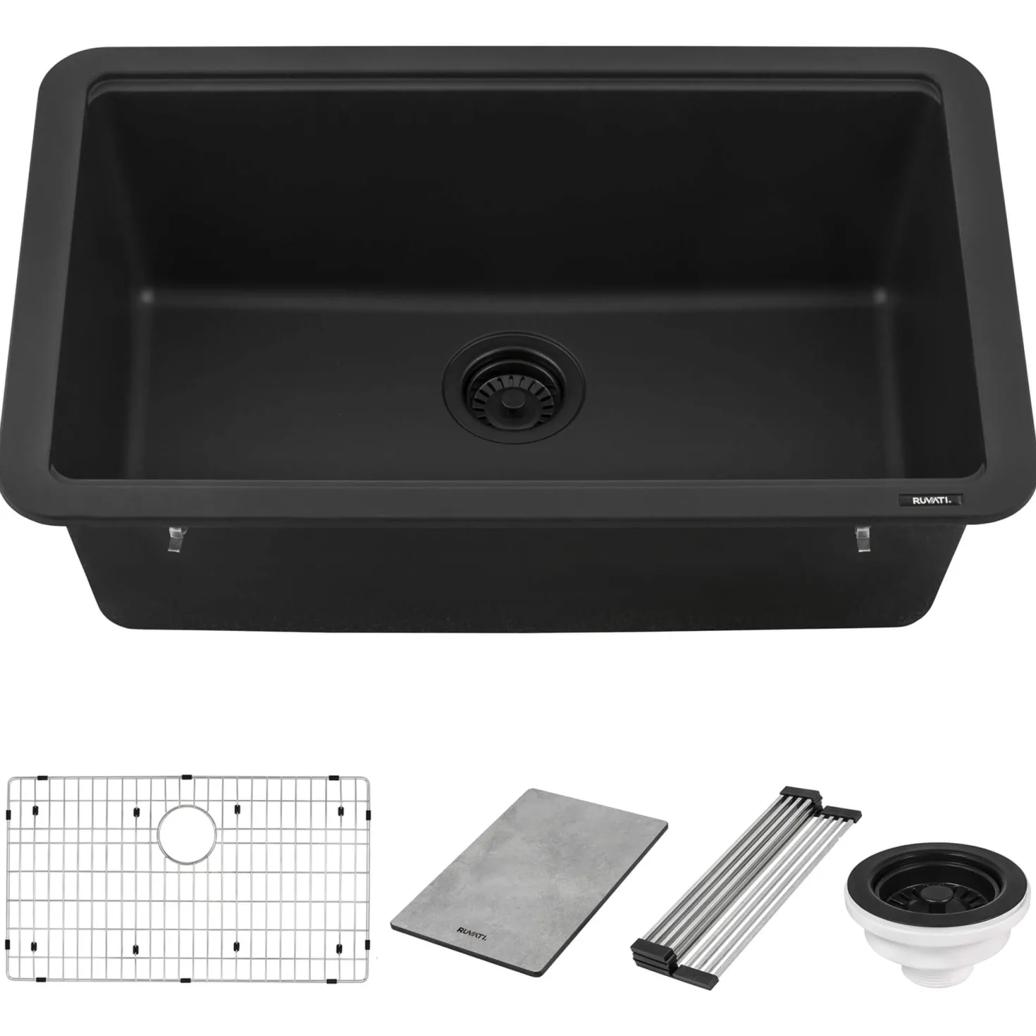 Ruvati 30" Dual Mount Composite Workstation Kitchen Sink in Black