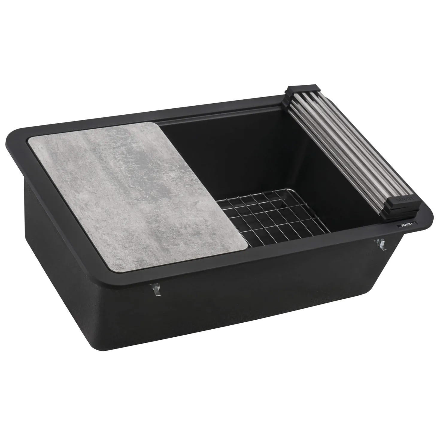 Ruvati 30" Dual Mount Composite Workstation Kitchen Sink in Black
