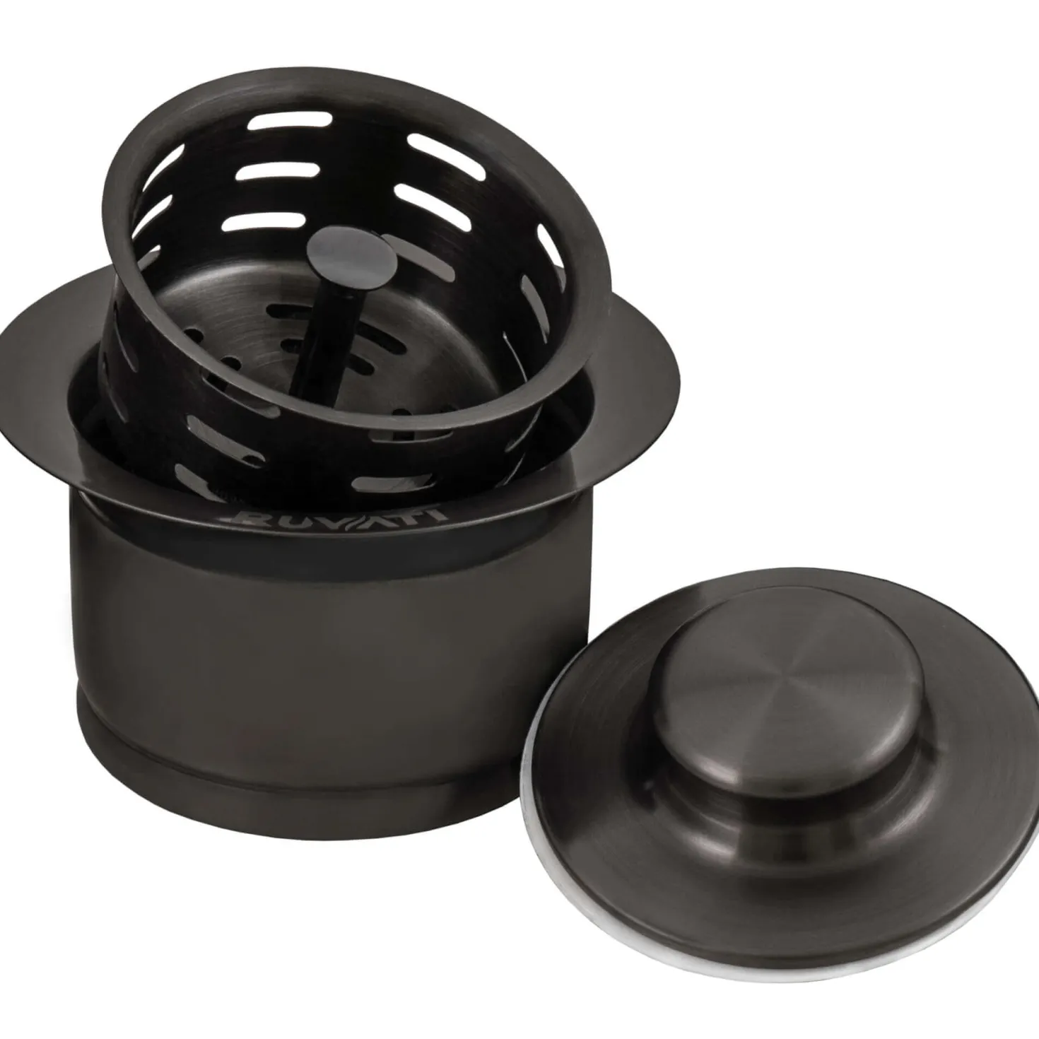 Ruvati Extended Garbage Disposal Flange with Basket and Stopper in Gunmetal