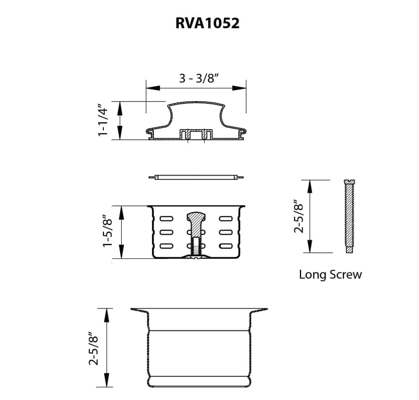 Ruvati Extended Garbage Disposal Flange with Basket and Stopper in Gunmetal