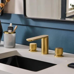 Ruvati Fabio Two Handle Widespread Textured Luxury Knob Bathroom Faucet in Brushed Gold - RVF5235SG