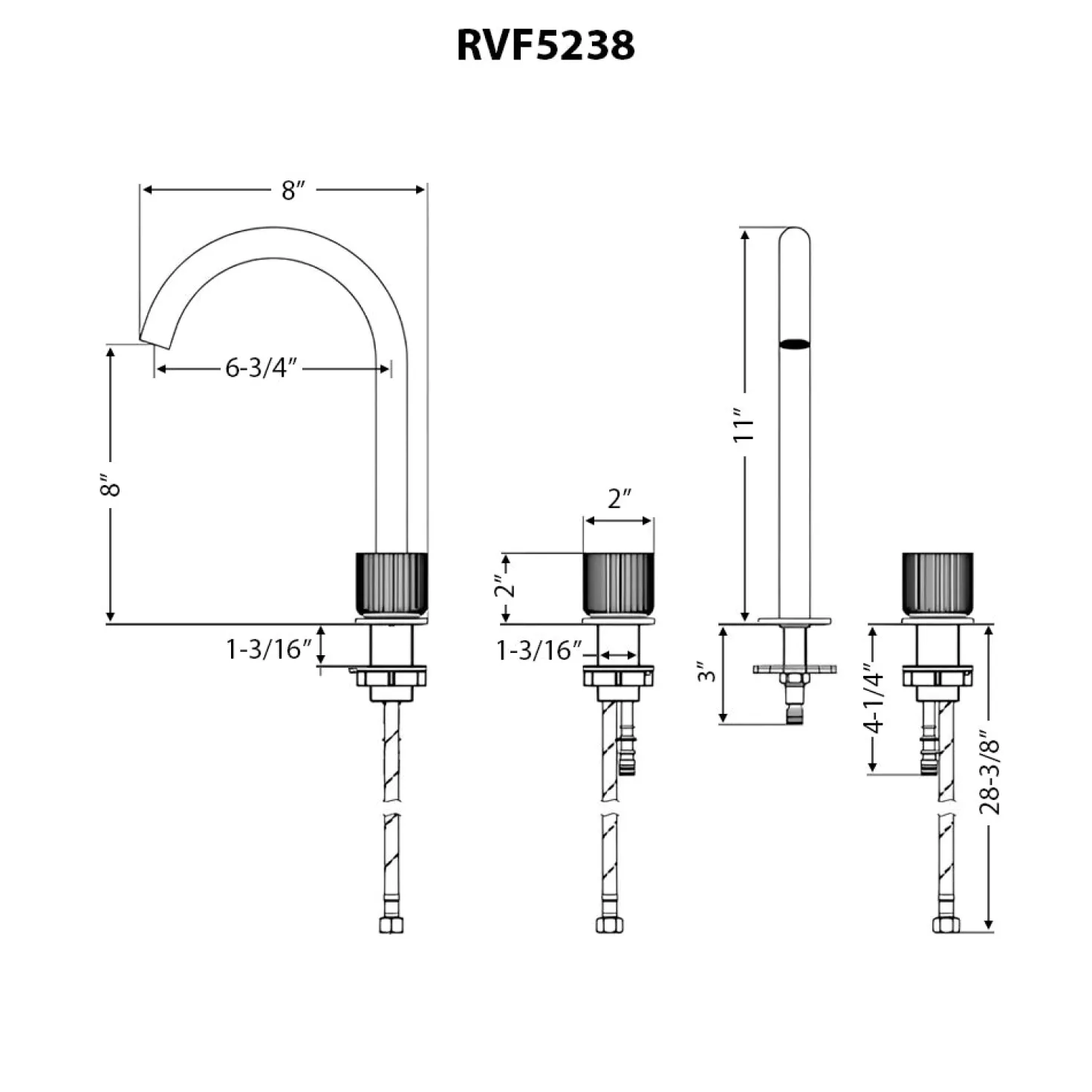 Ruvati Fabio Two Handle Widespread Textured Knob Arc Round Neck Bathroom Faucet in Brushed Gold - RVF5238SG