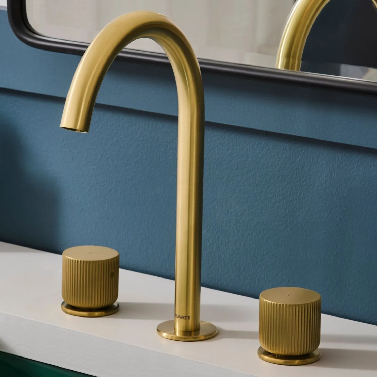 Ruvati Fabio Two Handle Widespread Textured Knob Arc Round Neck Bathroom Faucet in Brushed Gold - RVF5238SG