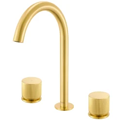 Ruvati Fabio Two Handle Widespread Textured Knob Arc Round Neck Bathroom Faucet in Brushed Gold - RVF5238SG