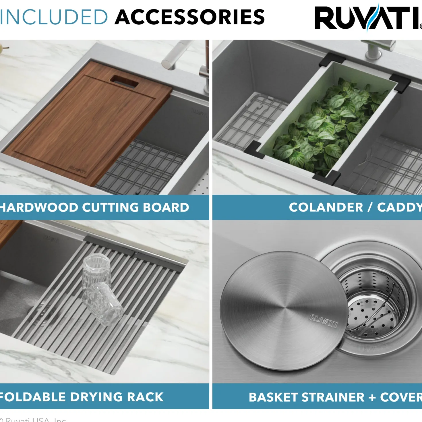 Ruvati 36" Farmhouse Single Bowl Stainless Workstation Kitchen Sink
