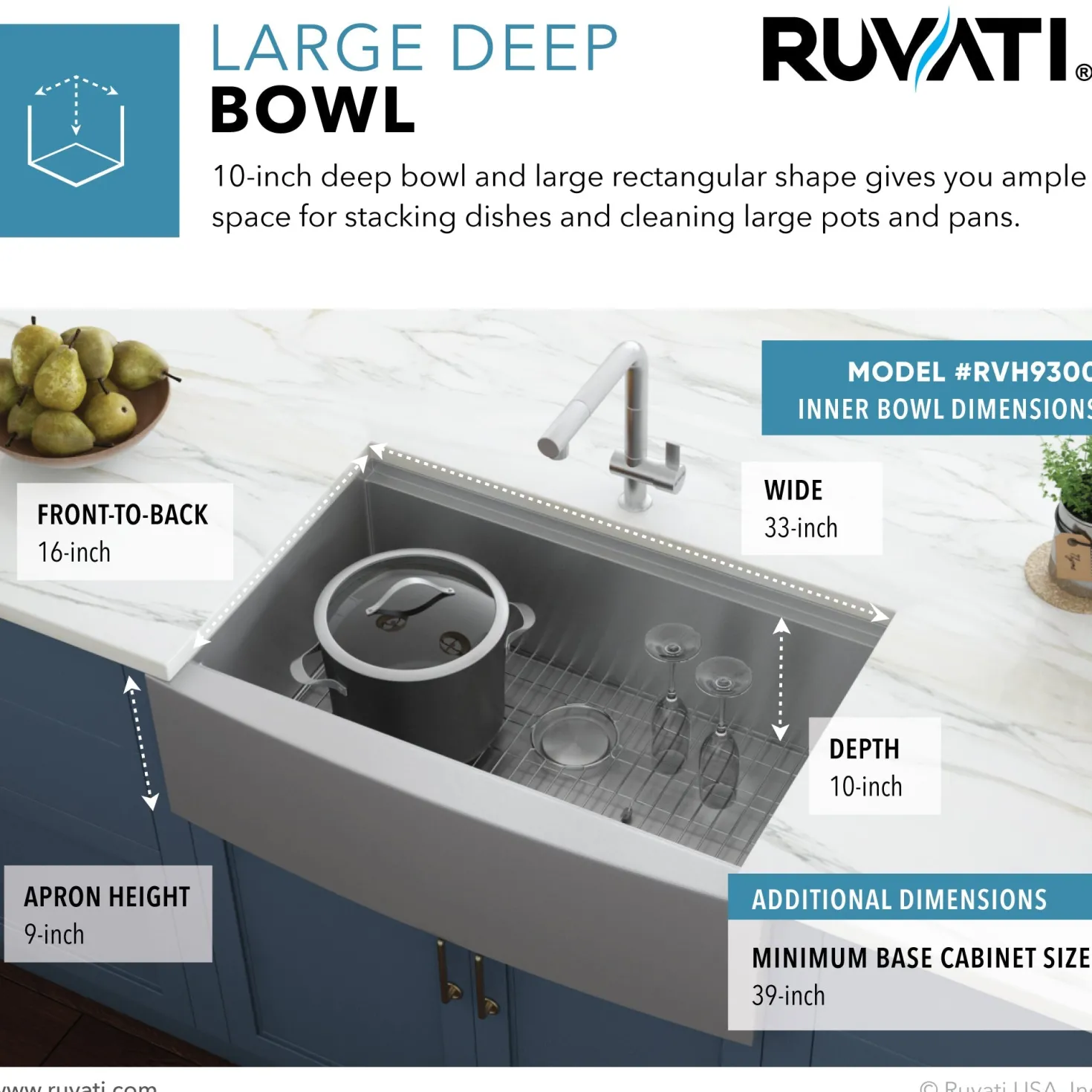 Ruvati 36" Farmhouse Single Bowl Stainless Workstation Kitchen Sink