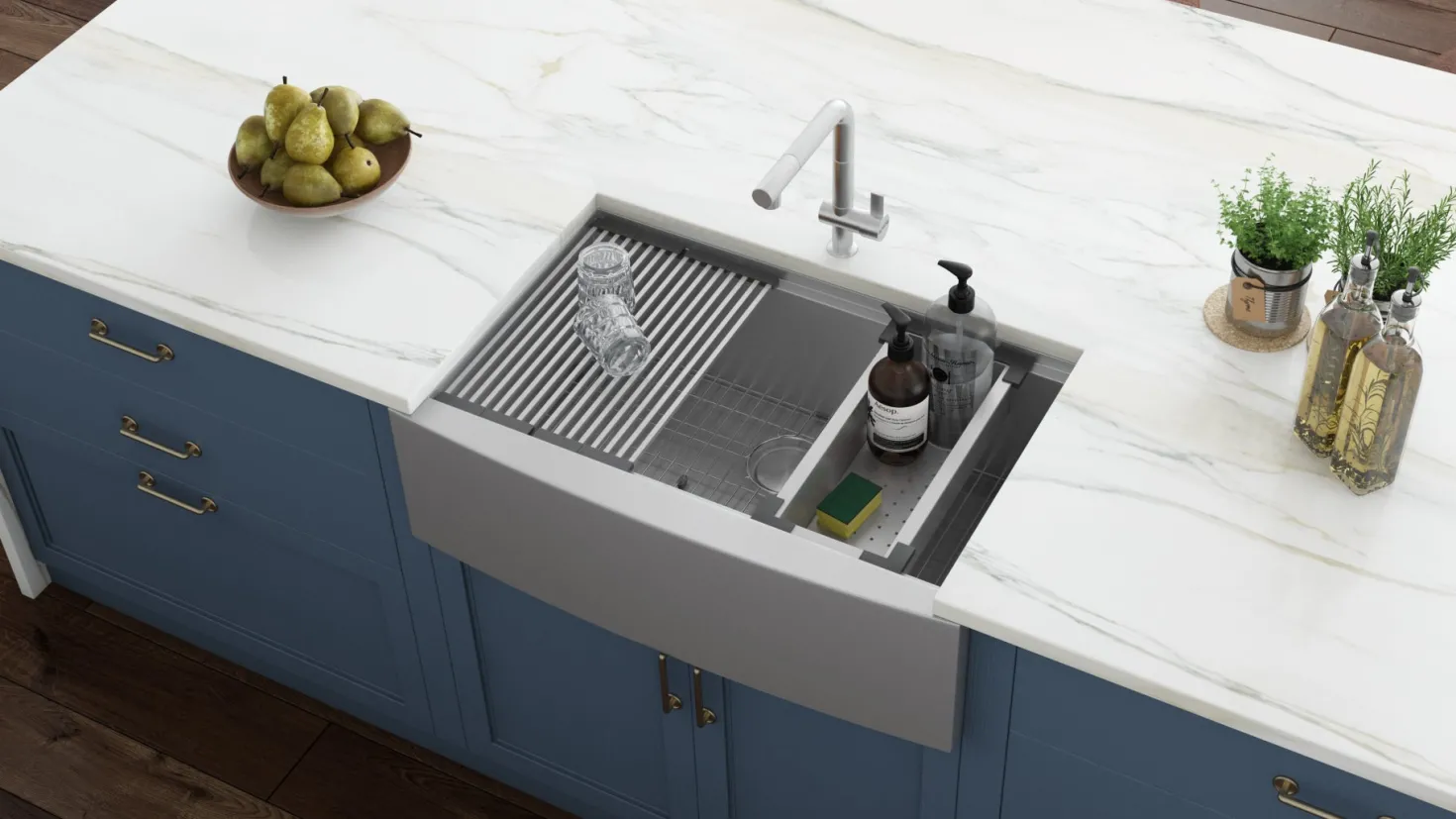 Ruvati 36" Farmhouse Single Bowl Stainless Workstation Kitchen Sink