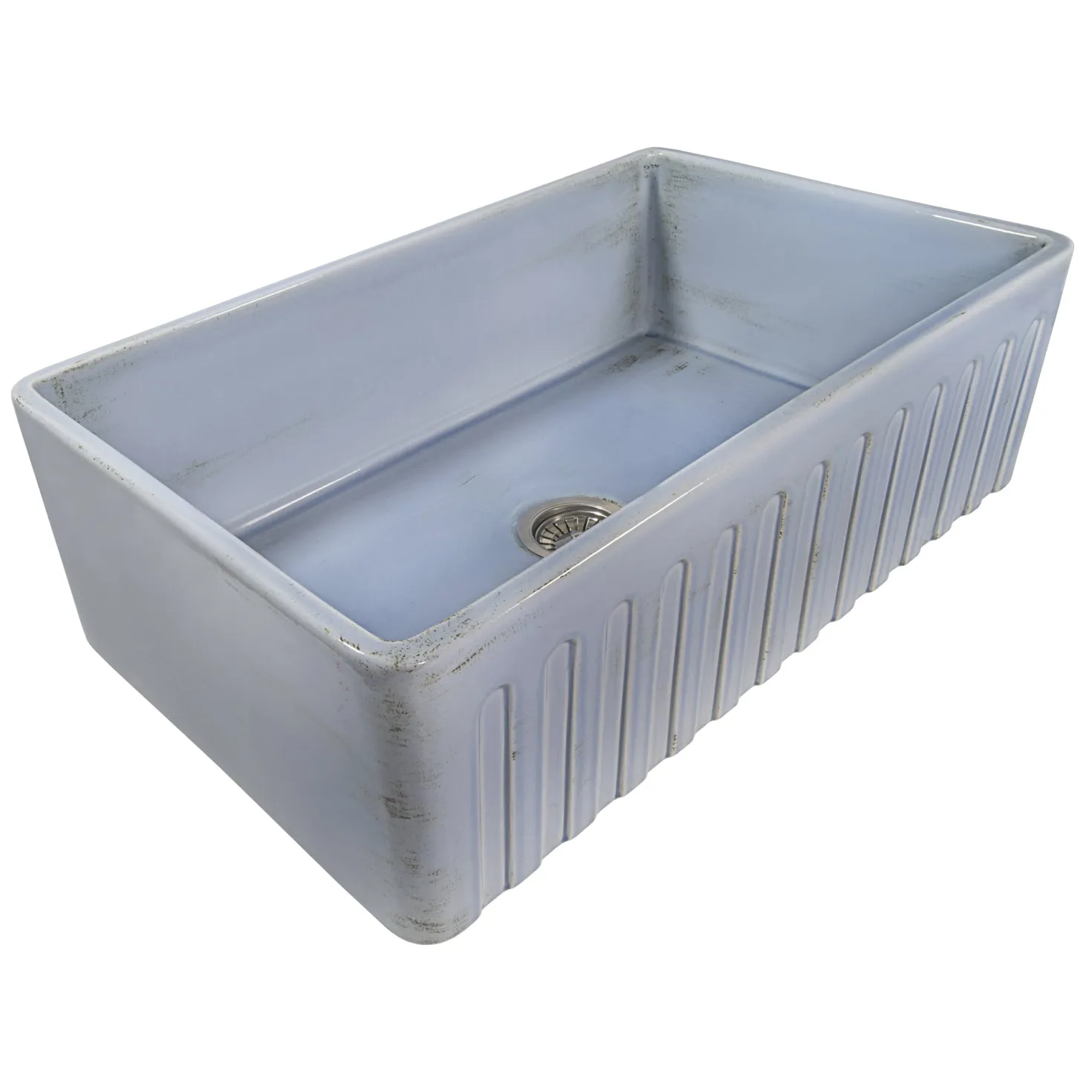 Ruvati 33" Fireclay Distressed Finish Farmhouse Apron-Front Kitchen Sink Reversible - Coastal Blue