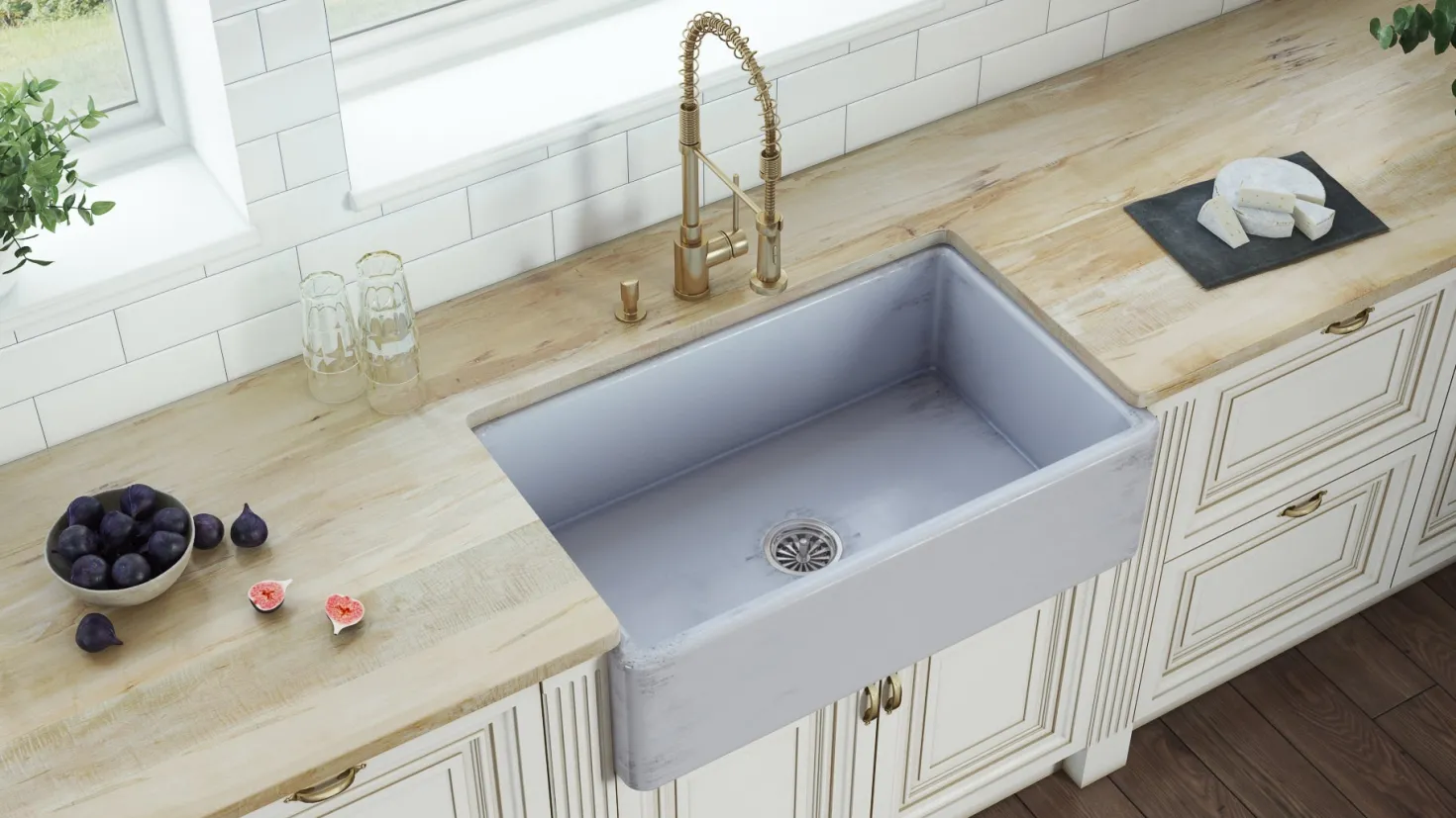 Ruvati 33" Fireclay Distressed Finish Farmhouse Apron-Front Kitchen Sink Reversible - Coastal Blue
