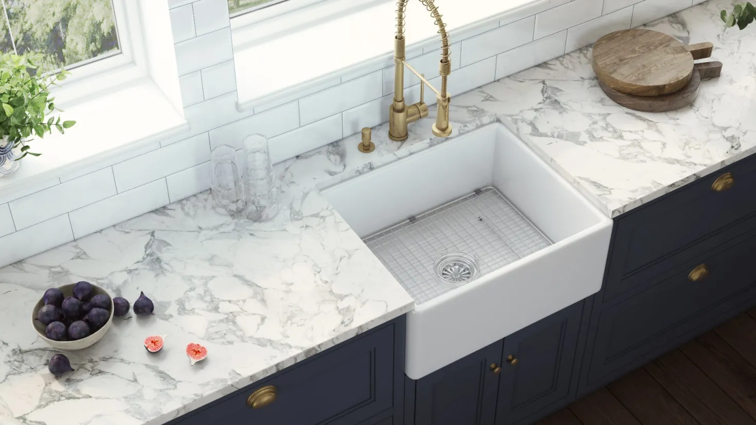 Ruvati 23" Fireclay Farmhouse Kitchen Laundry Utility Sink Single Bowl in White