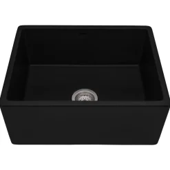 Ruvati 23" Fireclay Farmhouse Kitchen Laundry Utility Sink Single Bowl Gloss Black