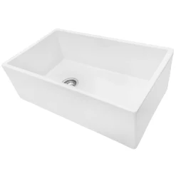 Ruvati 30" Fireclay Farmhouse Offset Drain Single Bowl Kitchen Sink White