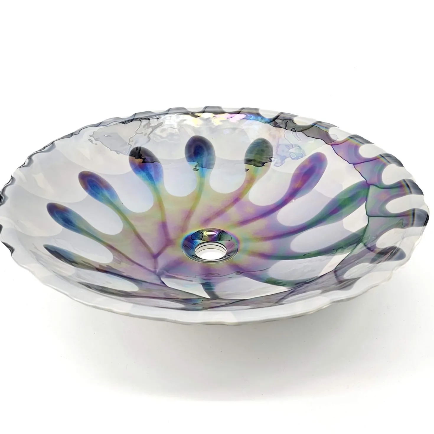 Ruvati 20" Glass Art Drop In Round Decorative Pattern Bathroom Sink - Spira Luxe Pearl White