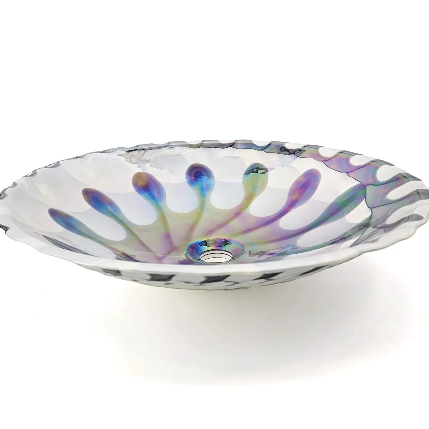 Ruvati 20" Glass Art Drop In Round Decorative Pattern Bathroom Sink - Spira Luxe Pearl White