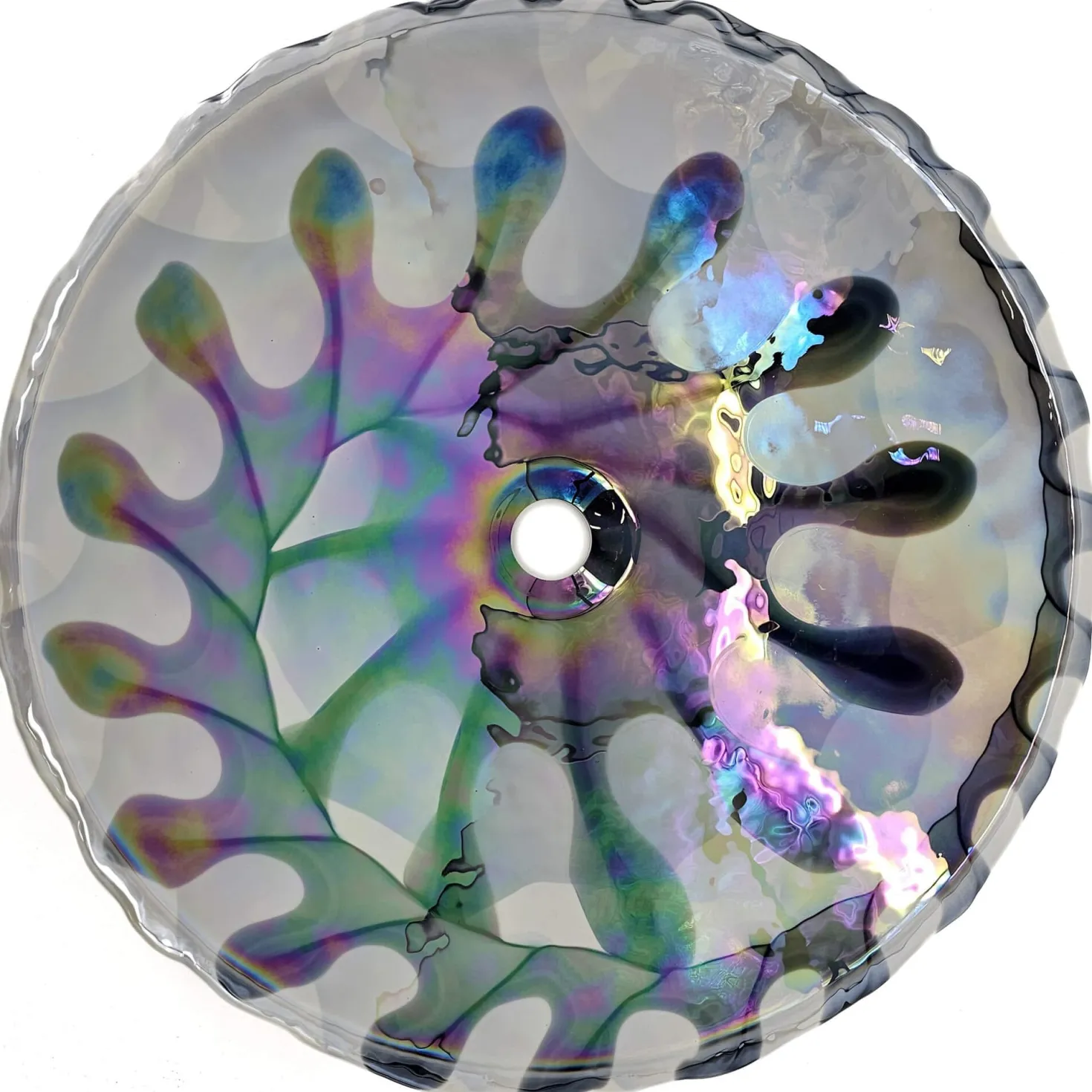Ruvati 20" Glass Art Drop In Round Decorative Pattern Bathroom Sink - Spira Luxe Pearl White