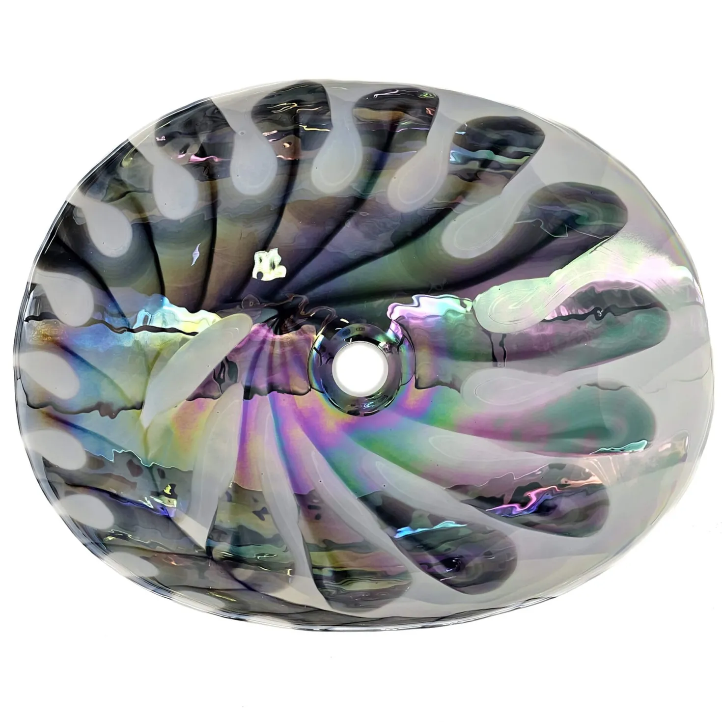 Ruvati 19" Glass Art Vessel Seashell Decorative Pattern Bathroom Sink - Spira Luxe Pearl White