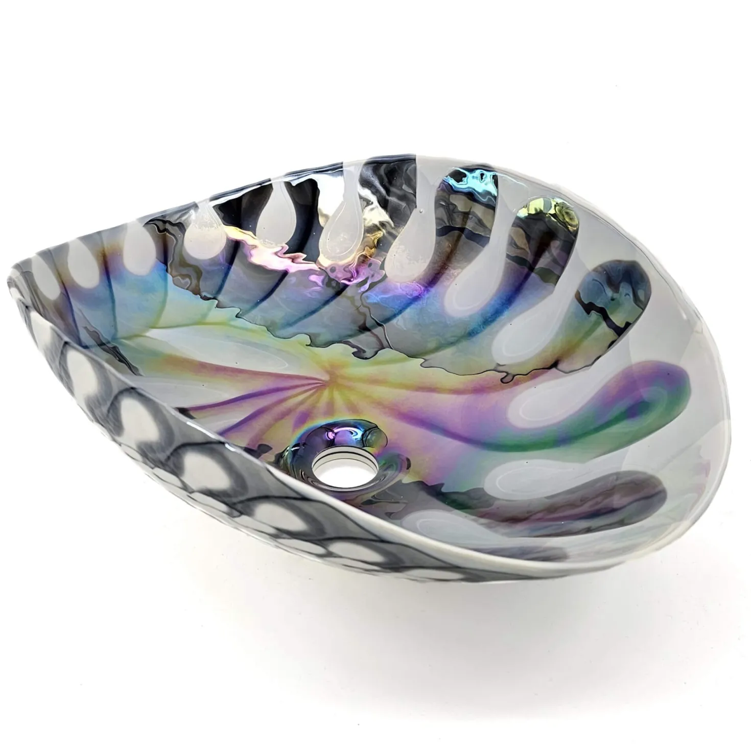 Ruvati 19" Glass Art Vessel Seashell Decorative Pattern Bathroom Sink - Spira Luxe Pearl White