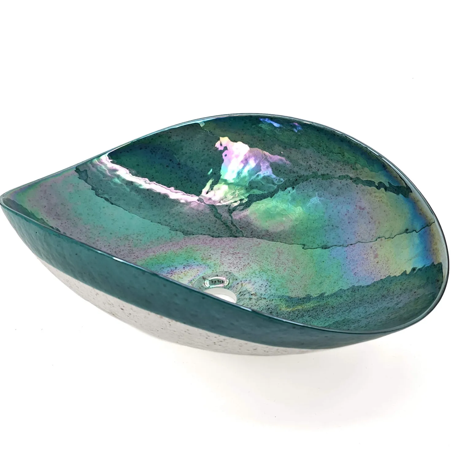 Ruvati 19" Glass Art Vessel Seashell Decorative Pattern Bathroom Sink - Seafoam Green