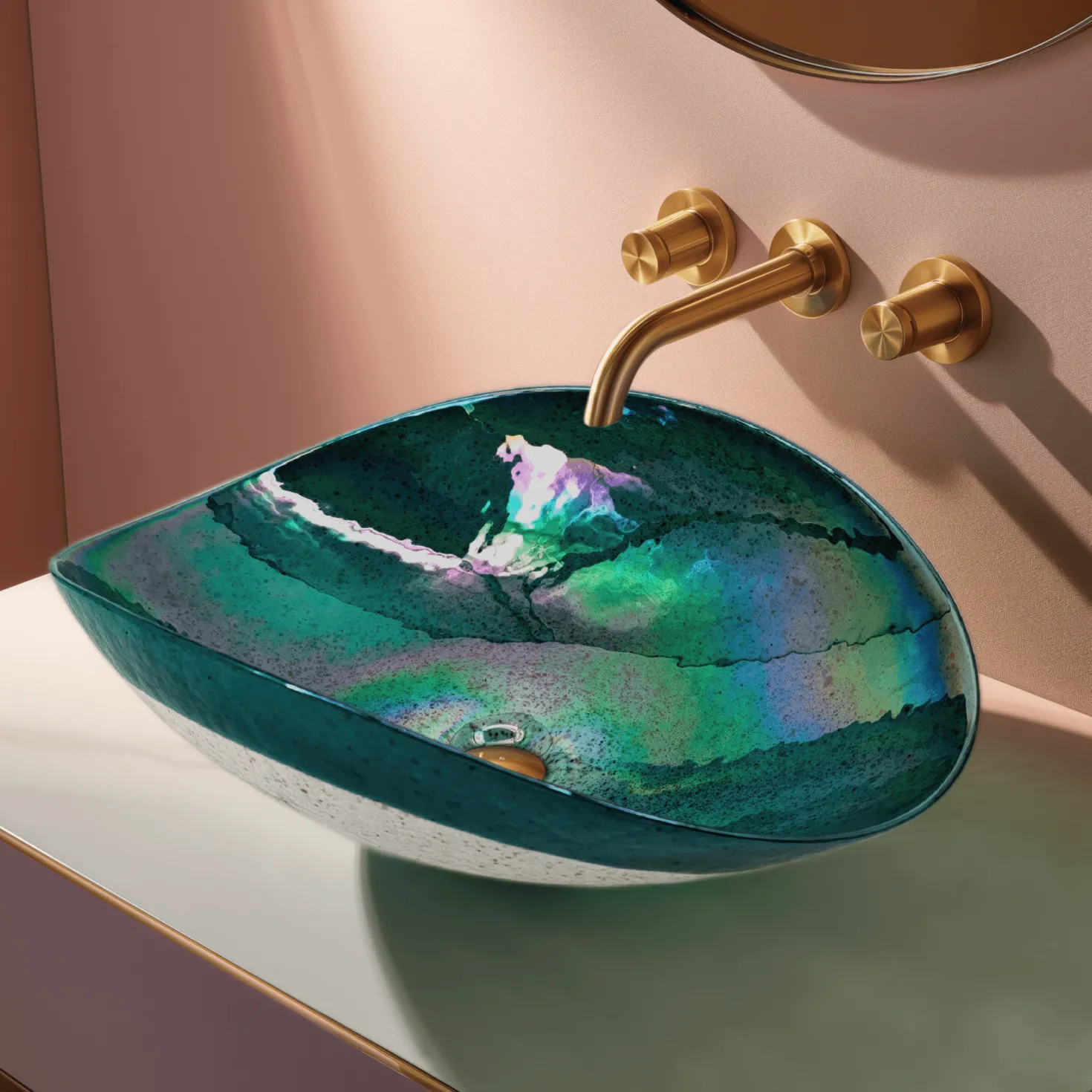 Ruvati 19" Glass Art Vessel Seashell Decorative Pattern Bathroom Sink - Seafoam Green