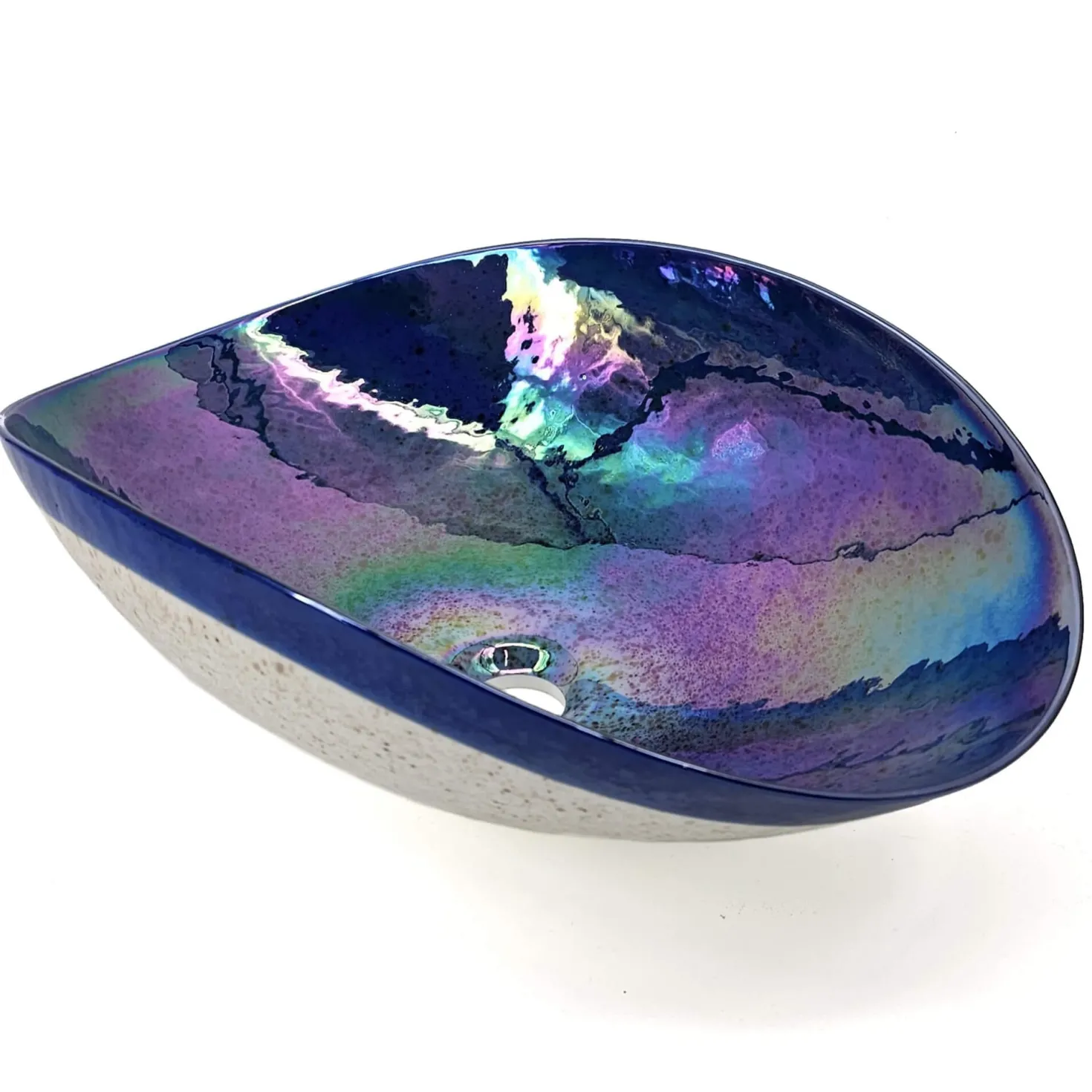 Ruvati 19" Glass Art Vessel Seashell Decorative Pattern Bathroom sink - Celestial Blue