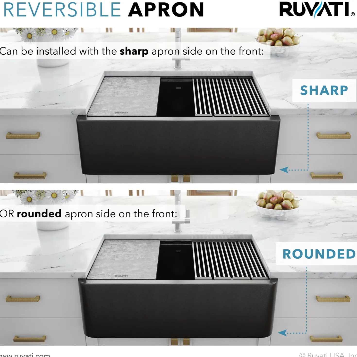 Ruvati 33" Granite Composite Farmhouse Workstation Apron Front Kitchen Sink