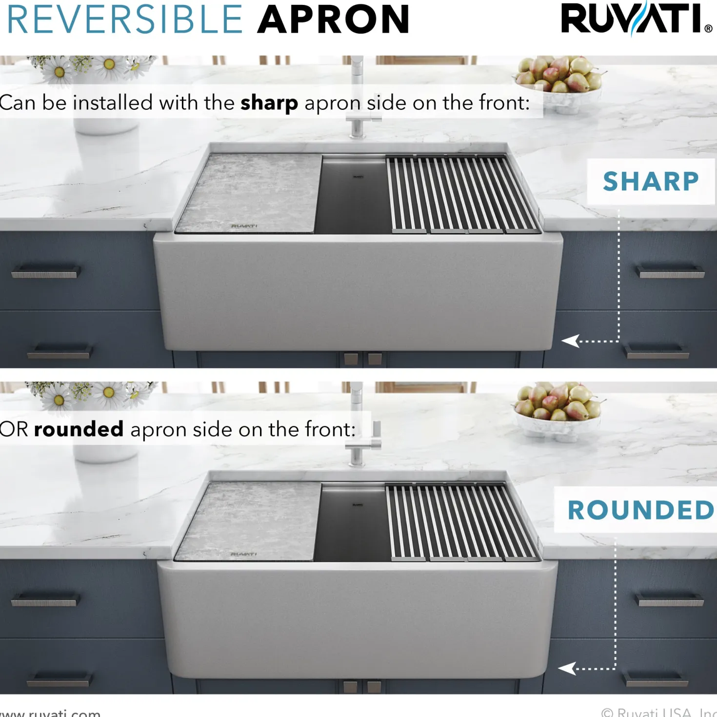 Ruvati 33" Granite Composite Farmhouse Workstation Apron Front Kitchen Sink