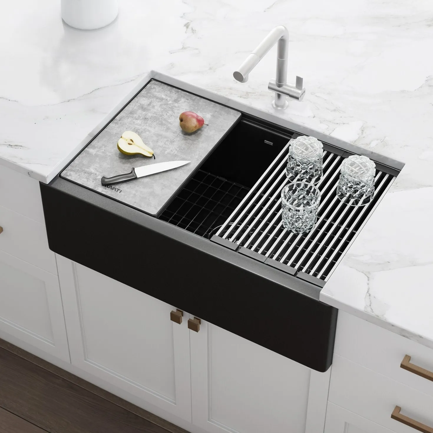 Ruvati 33" Granite Composite Farmhouse Workstation Apron Front Kitchen Sink