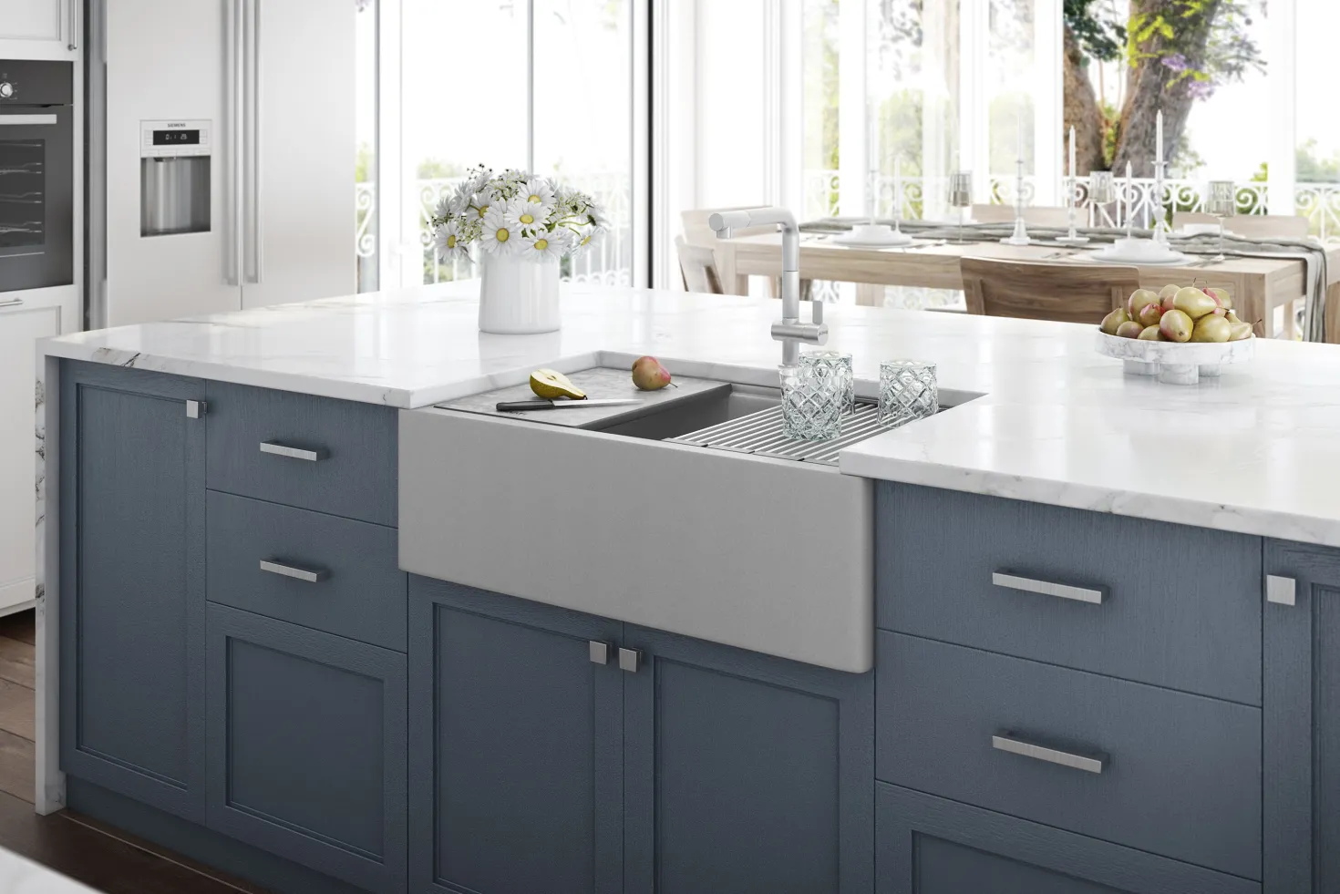 Ruvati 33" Granite Composite Farmhouse Workstation Apron Front Kitchen Sink