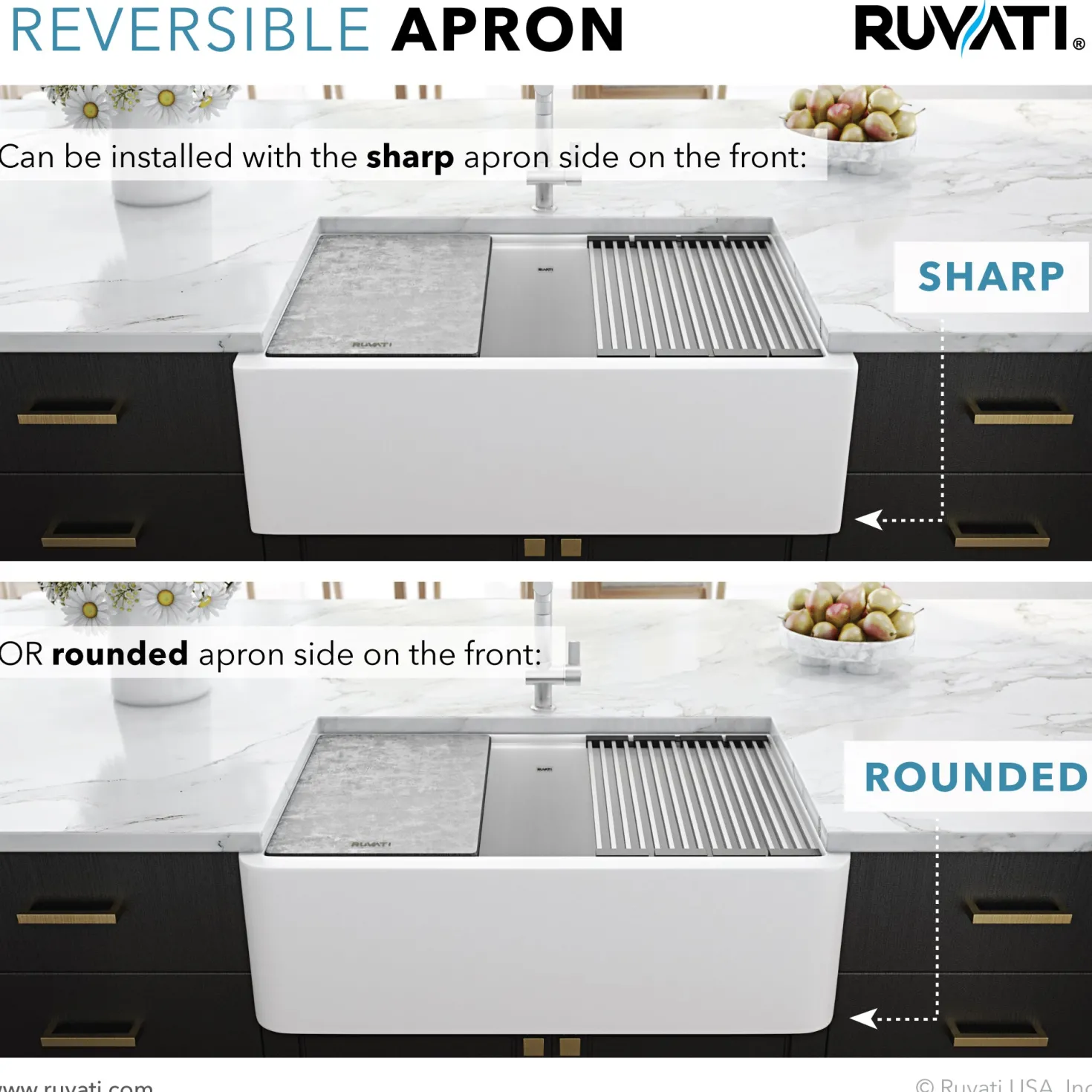 Ruvati 33" Granite Composite Farmhouse Workstation Apron Front Kitchen Sink