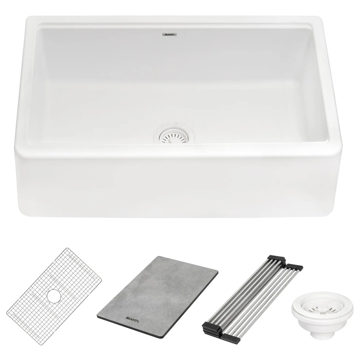 Ruvati 33" Granite Composite Farmhouse Workstation Apron Front Kitchen Sink