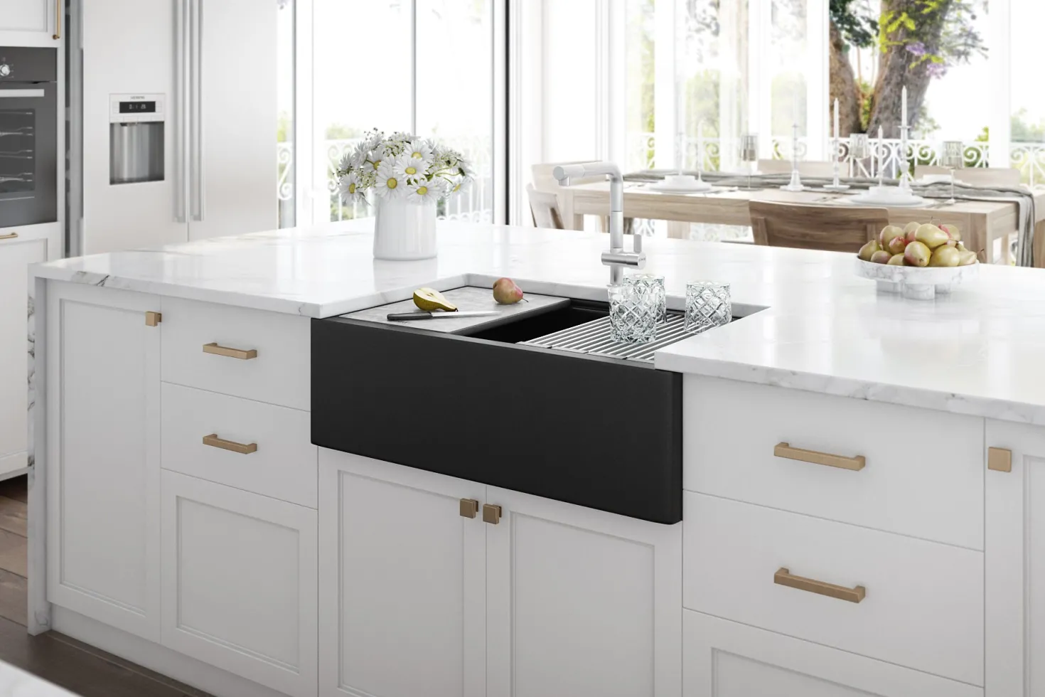 Ruvati 33" Granite Composite Farmhouse Workstation Apron Front Kitchen Sink