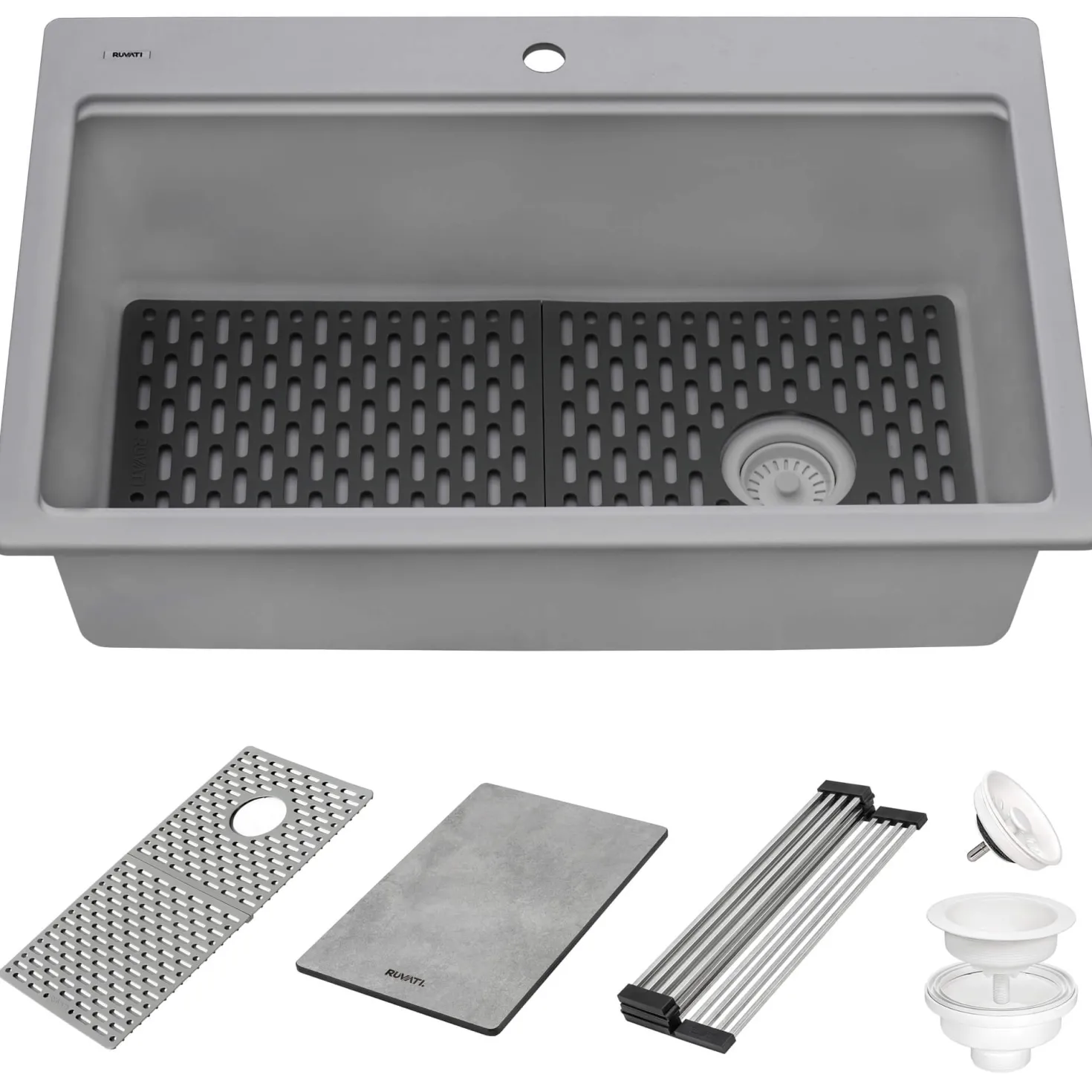 Ruvati 33" Gray Granite Composite Workstation Kitchen Sink With Accessories