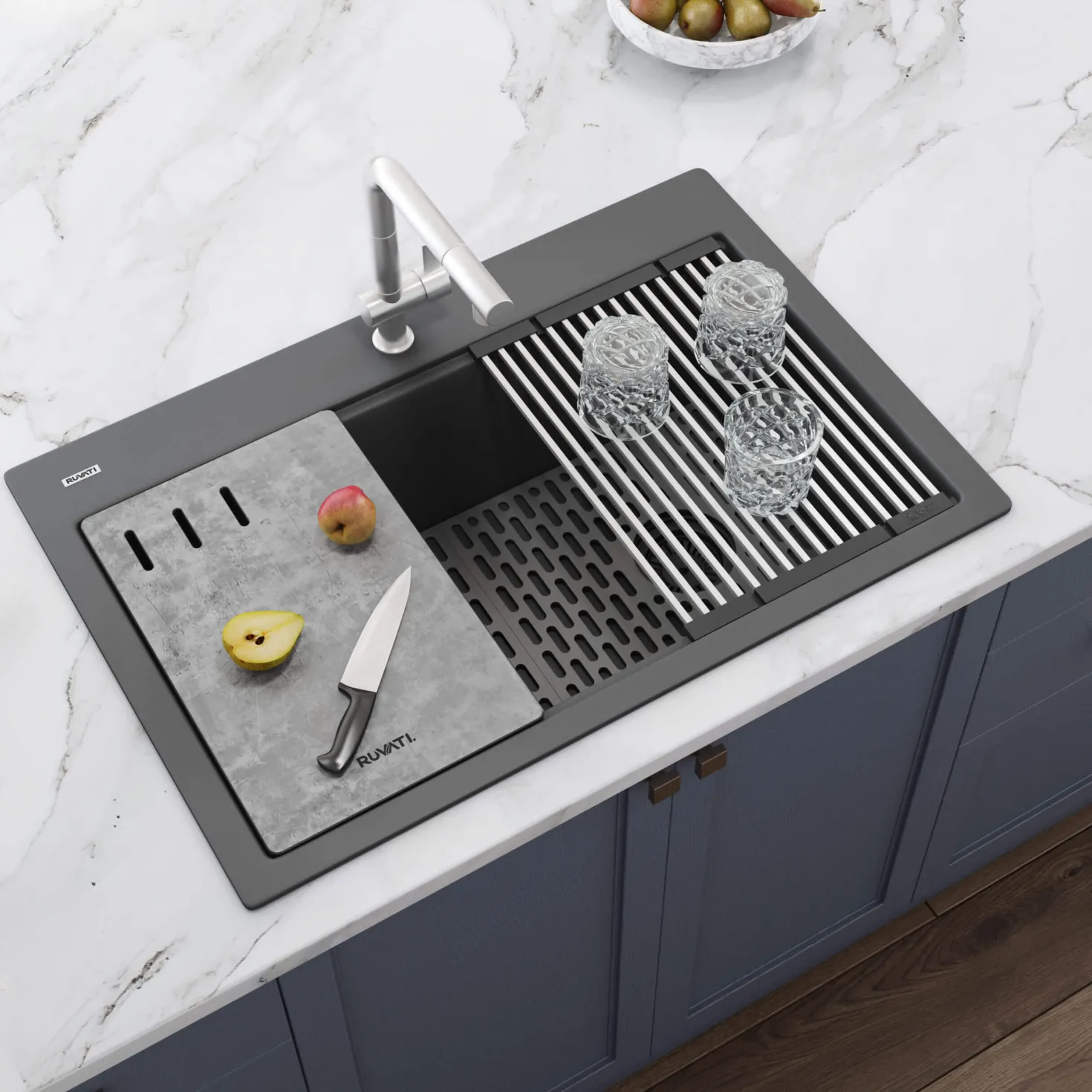 Ruvati 33" Gray Granite Composite Workstation Kitchen Sink With Accessories