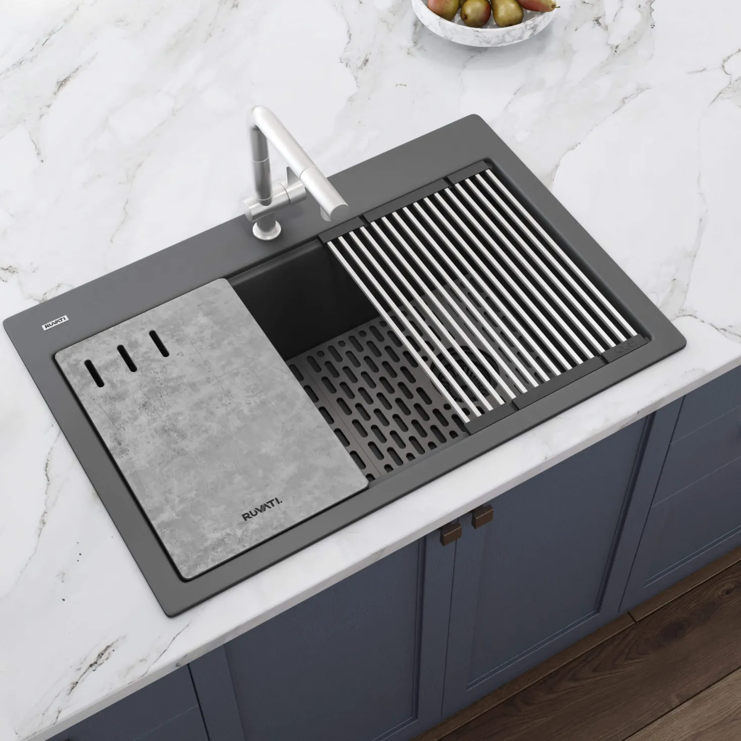 Ruvati 33" Gray Granite Composite Workstation Kitchen Sink With Accessories