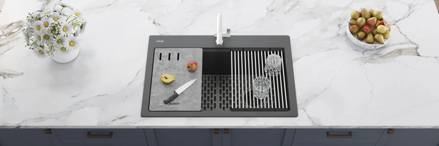 Ruvati 33" Gray Granite Composite Workstation Kitchen Sink With Accessories