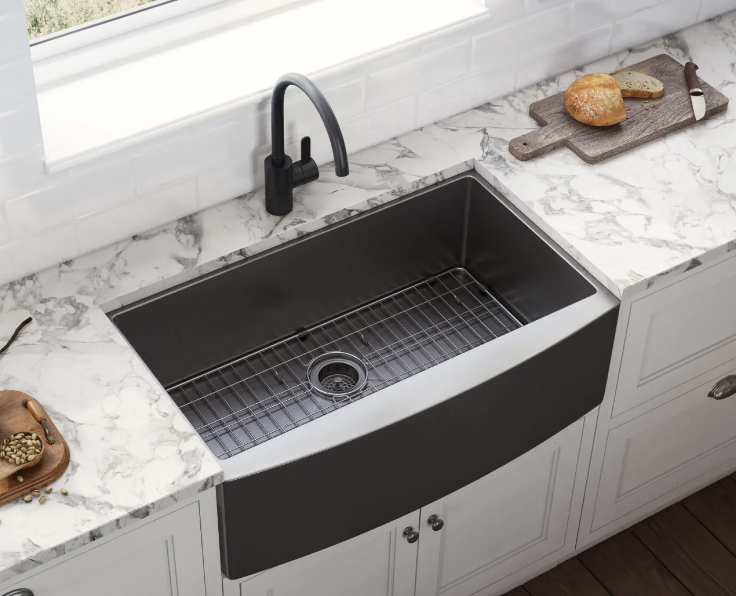Ruvati 30" Gunmetal Apron Front Stainless Steel Kitchen Sink