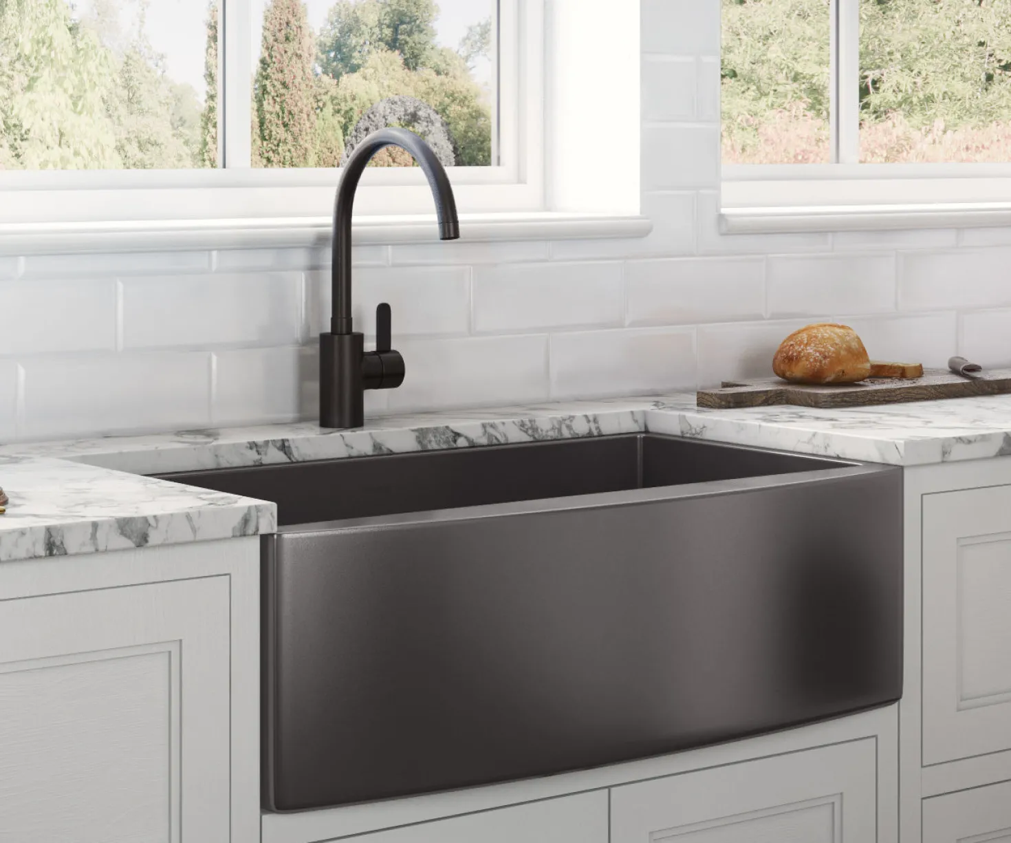 Ruvati 30" Gunmetal Apron Front Stainless Steel Kitchen Sink