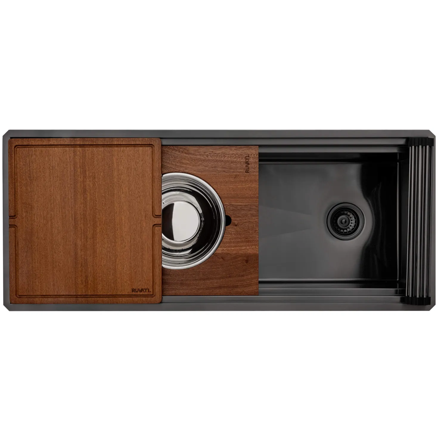 Ruvati 45" Gunmetal Stainless Steel Workstation Two-Tiered Ledge Undermount Kitchen Sink