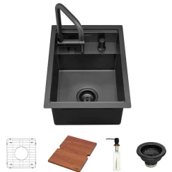 Ruvati 15" Gunmetal Stainless Steel RV Sink With Concealed Faucet and Soap Dispenser