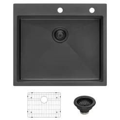 Ruvati 25" Gunmetal Stainless Steel Topmount Single Bowl Kitchen Sink