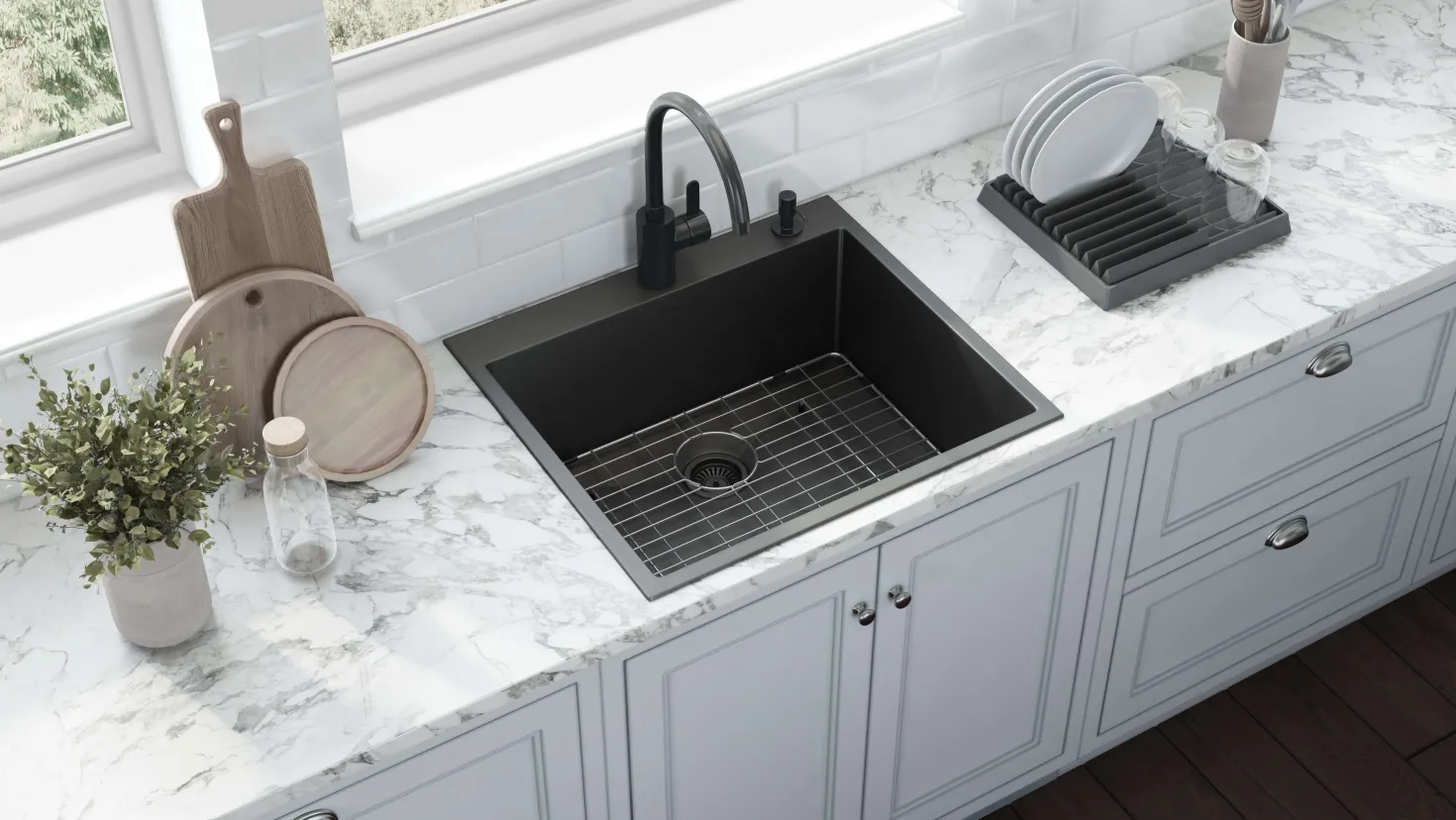 Ruvati 25" Gunmetal Stainless Steel Topmount Single Bowl Kitchen Sink