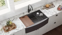 Ruvati 33" Gunmetal Workstation Apron Front Stainless Steel Kitchen Sink