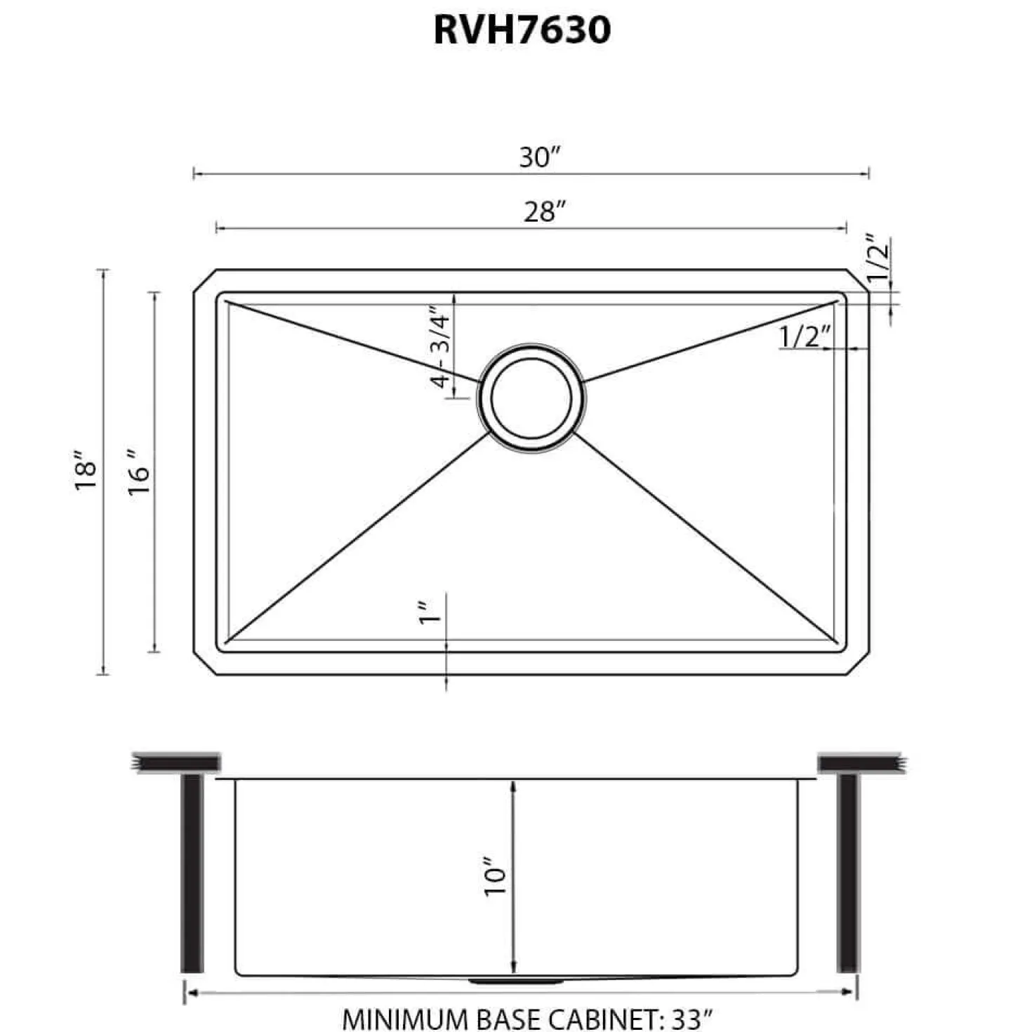 Ruvati Hex Bottom 30" Single Bowl Scratch Resistant Texture Kitchen Sink